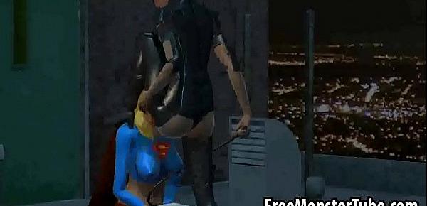  3D lesbian Catwoman getting her wet pussy licked